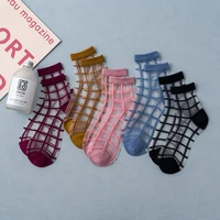fashion women glass crystal silk socks cool girl lady summer transparent grid mesh socks knit sheer thin meias sox kapron socks