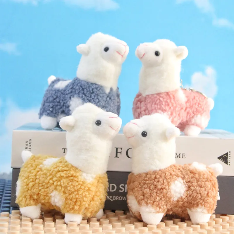 

Cute Alpaca Pendant Keychain Plush Toy Trumpet Doll Couple Keyring Wedding Lamb Doll Car key Bag Decoration desktop Ornament