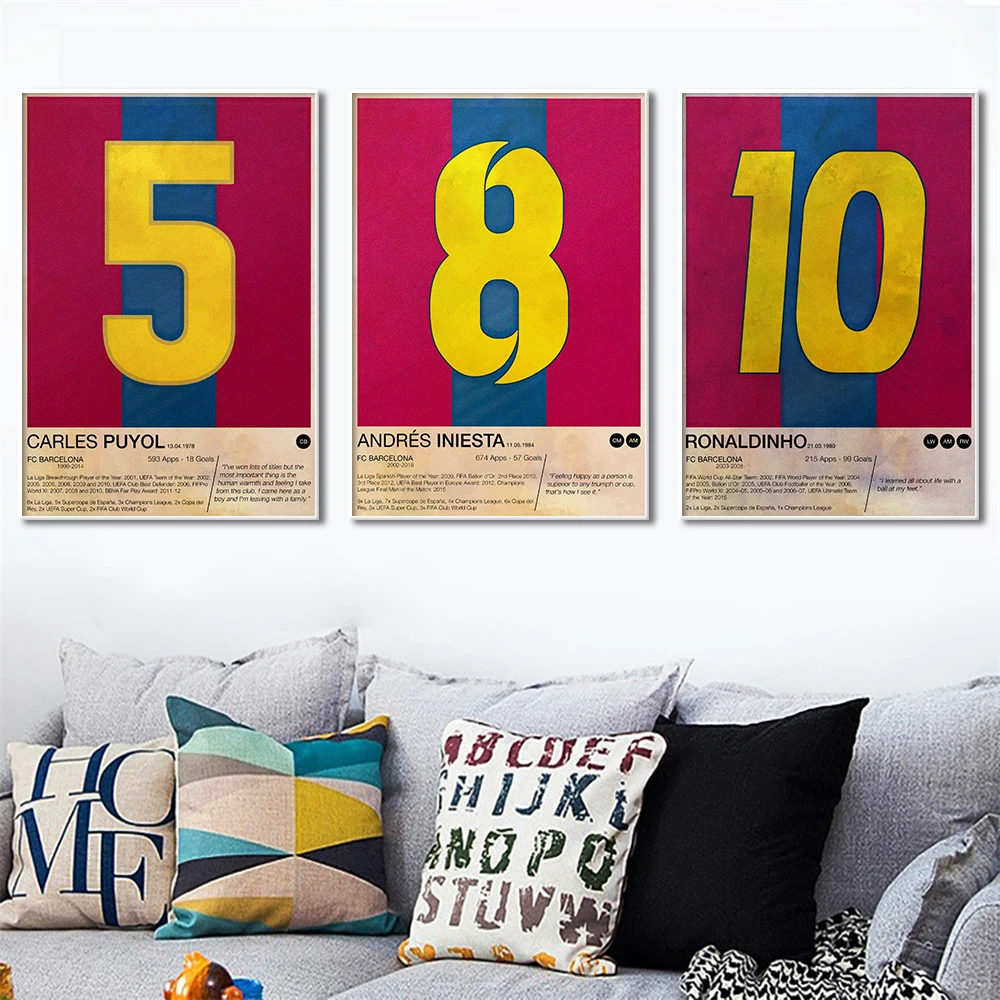 

Vintage Famous Soccer Players Jersey Numbers Canvas Poster Minimalist Wall Art Canvas Painting Print Picture for Room Home Decor