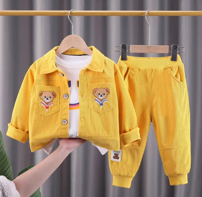 

3 шт., Детский вельветовый кардиган с мультяшным принтом