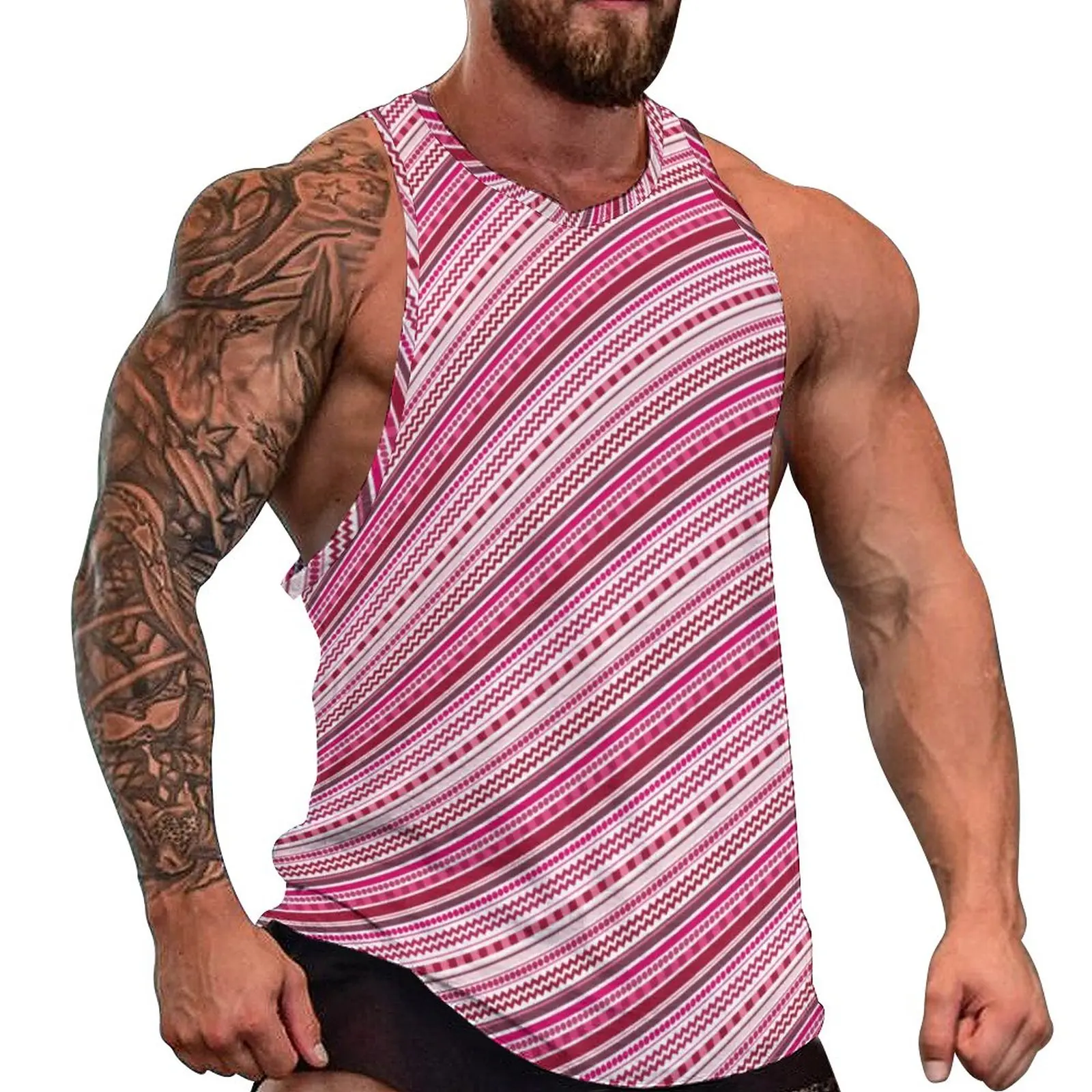 

Pink Dots And Stripes Tank Top Male Funky Shades Print Gym Oversized Tops Summer Fashion Custom Sleeveless Vests