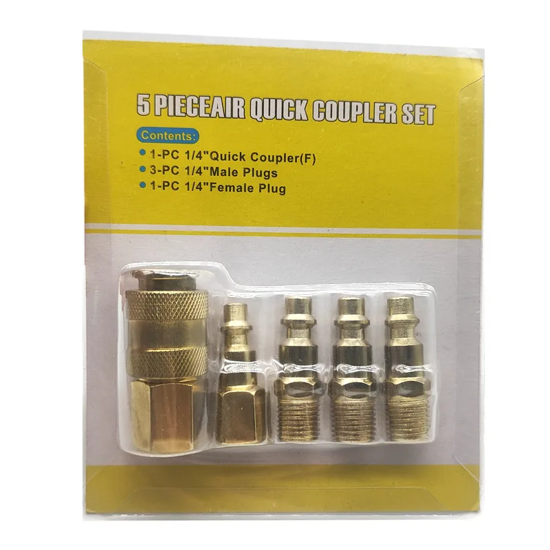 

5pcs set 1/4 Inch Solid Brass Quick Coupler Set Air Hose Connector Fittings NPT Plug Female Male Plugs Pneumatic Parts