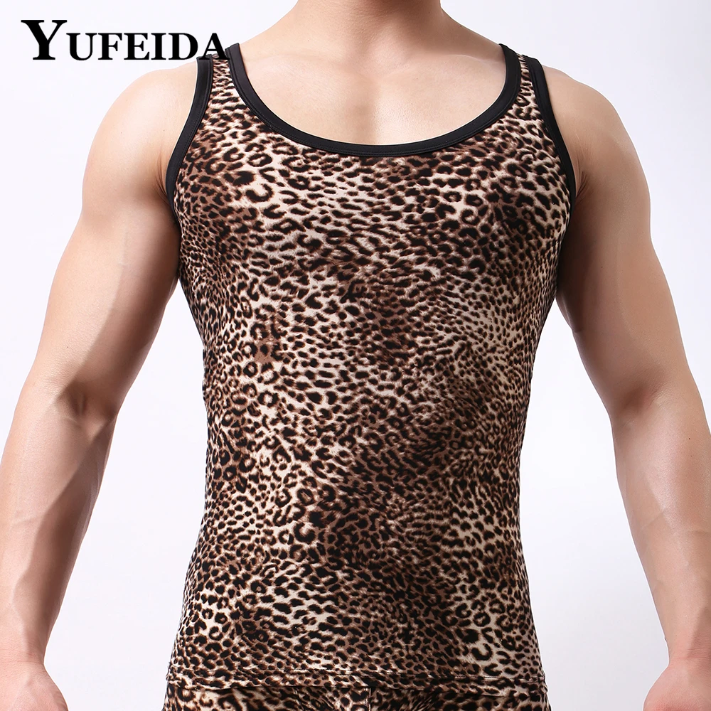 

YUFEIDA Leopard Printed Tanks for Men's Summer Sleeveless Workout Fitness Casual Vest Animal Pattern Sports Gym Running Man Tops