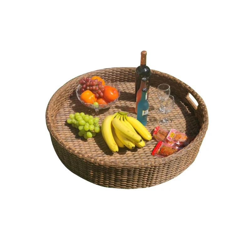 

Rattan Floating round Water Tray Breakfast Basket Homestay Hotel Villa Swimming Pool Fruit Plate