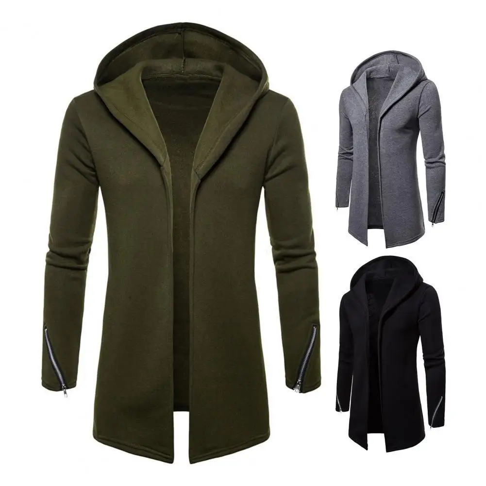

Men's Coat Jacket Stitch Outerwear Cuff Solid Open Warm Casual Cardigan Coat Autumn Hooded Color Winter Long Zipper Sleeve