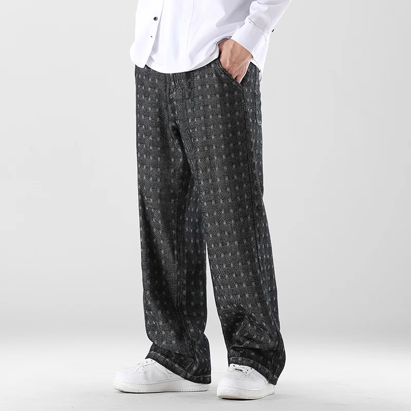 

Осень 2023, американские джинсы Harlan в стиле High Street, мужские Модные жаккардовые джинсы, мужские свободные прямые брюки с широкими штанинами