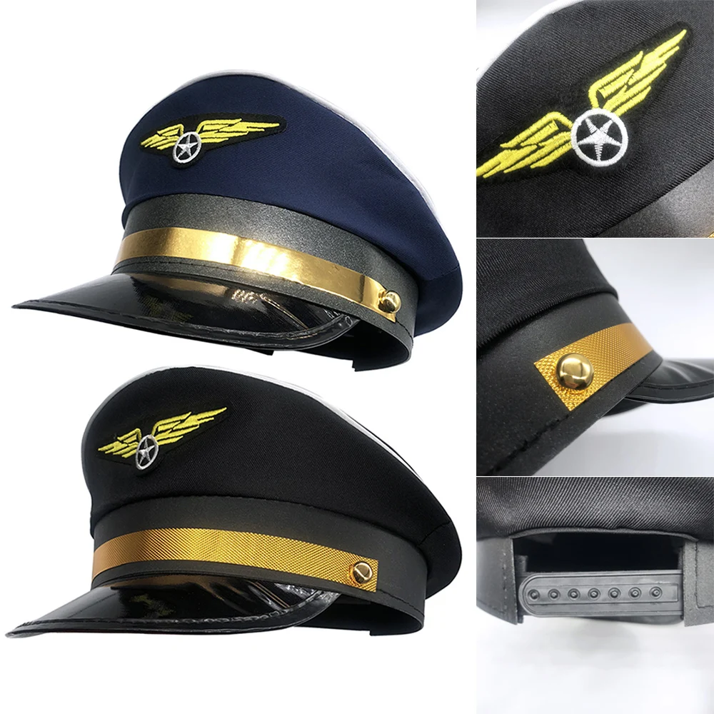 

2 Colors Captain Hat Cosplay Aviation Cap Navy Party Costume Police Sailors Caps Performance Captain Hat With Badge Unisex