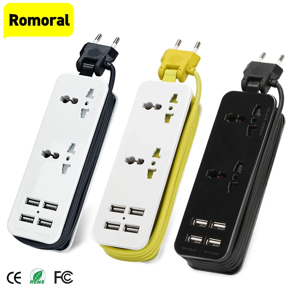 

Universal Jack Power Strip EU Plug 4 USB Port Power Cable Extension Socket Adapter Travel Power Strip Charger Smartphones Tablet