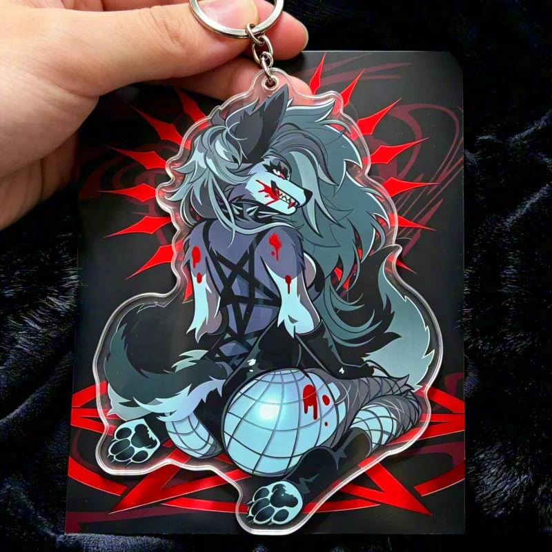 Фото Акриловый брелок Helluva Boss Loona Hellhound с блестками, прозрачный, двусторонний, аниме-подвеска, подарок для фанатов Hazbin Hotel №2