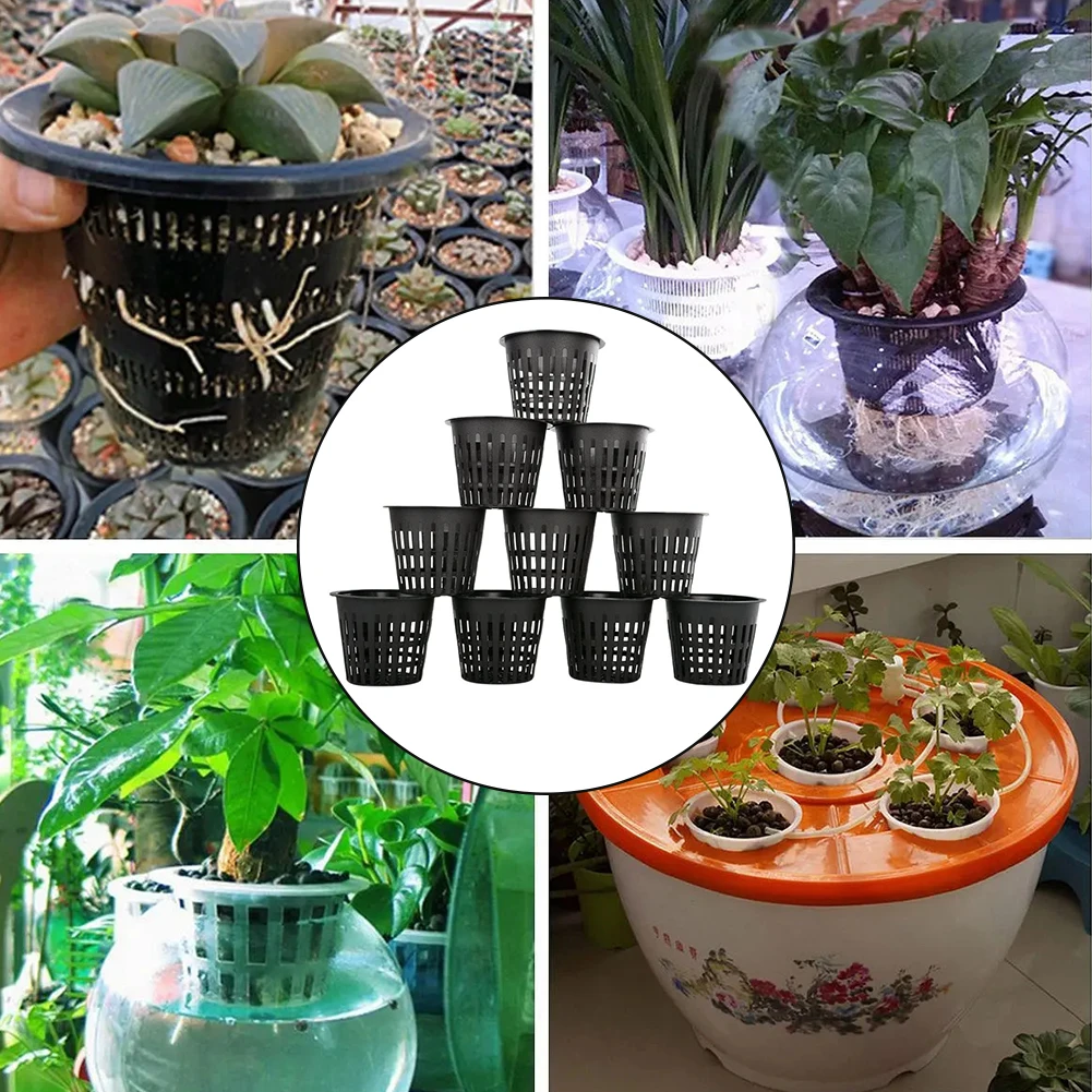 10pcs Grow Orchids Wide Lip Hydroponics Cups Planting Mesh Pot Soilless Net Basket Slotted Container Colonization Black 3 Inch images - 6