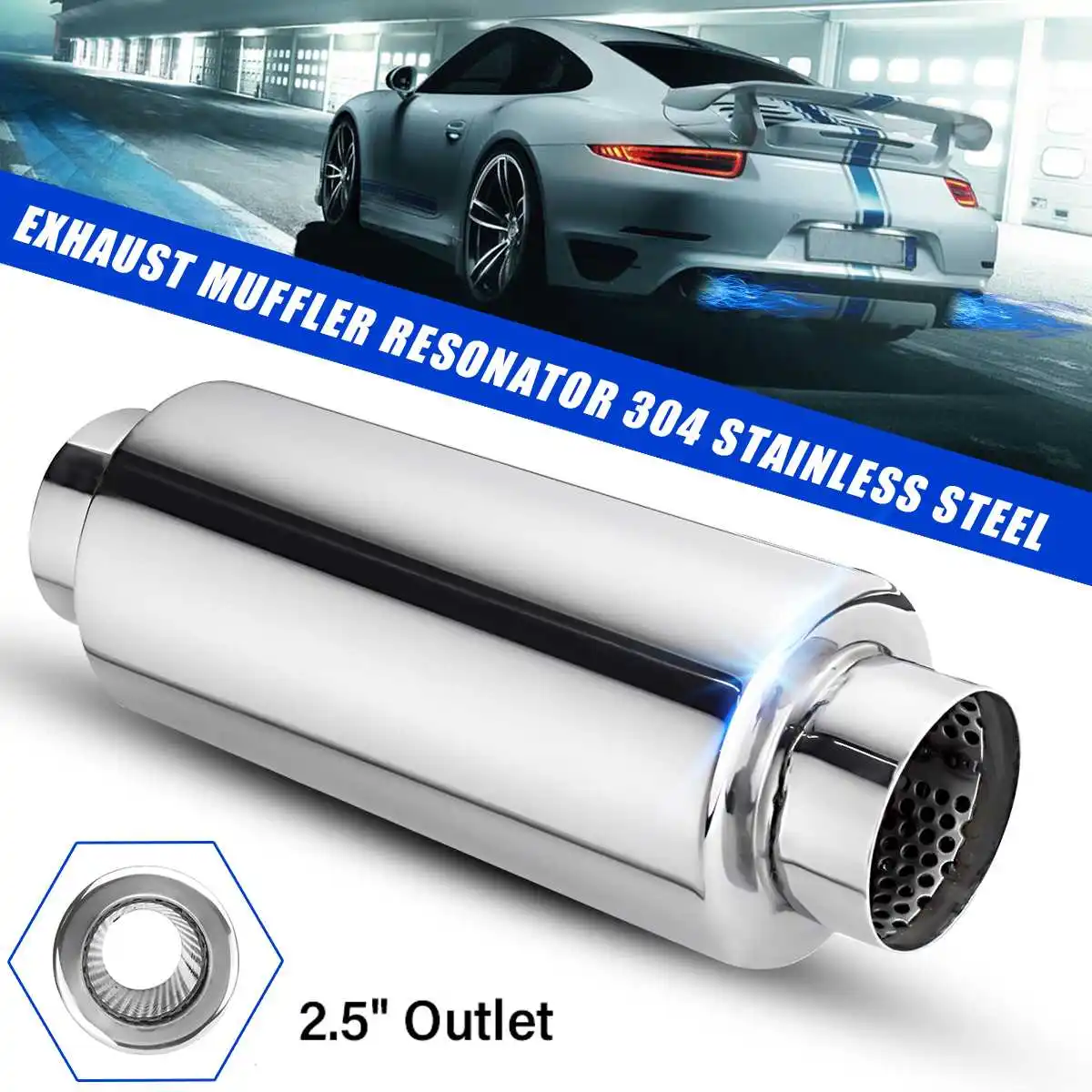 

Universal Stainless Steel 63mm Inlet Drum diameter 101mm Car Exhaust Muffler Tip Pipe Car Rear Tail Throat Crimping Silencer