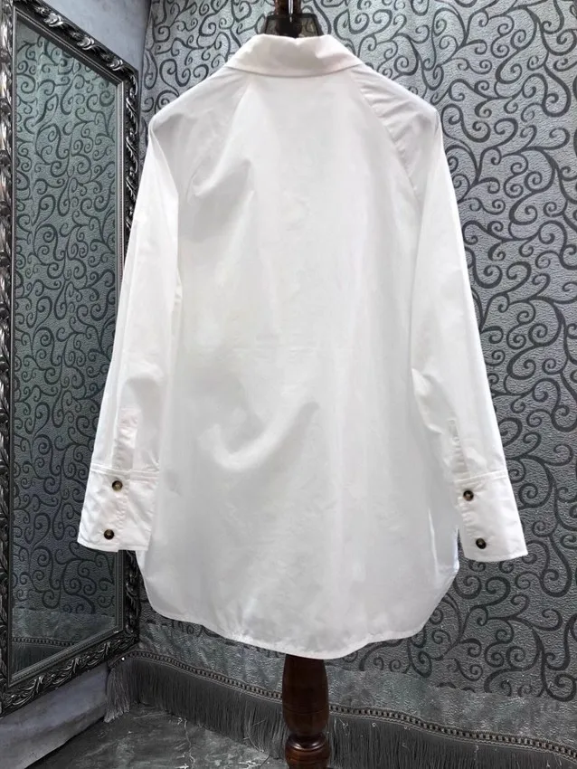 Женская рубашка с отложным воротником белая или синяя Повседневная Свободная