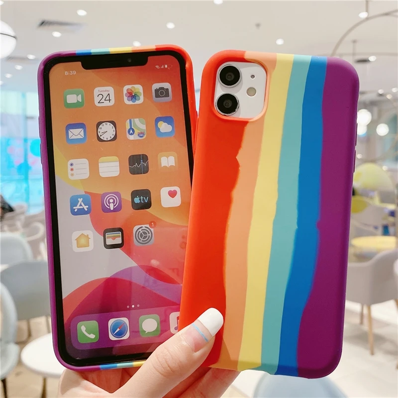 INS Art Rainbow IPhone 13 Pro MAX 12 11 X XS XR 7 8 Plus гелевый резиновый чехол жидкий силиконовый для