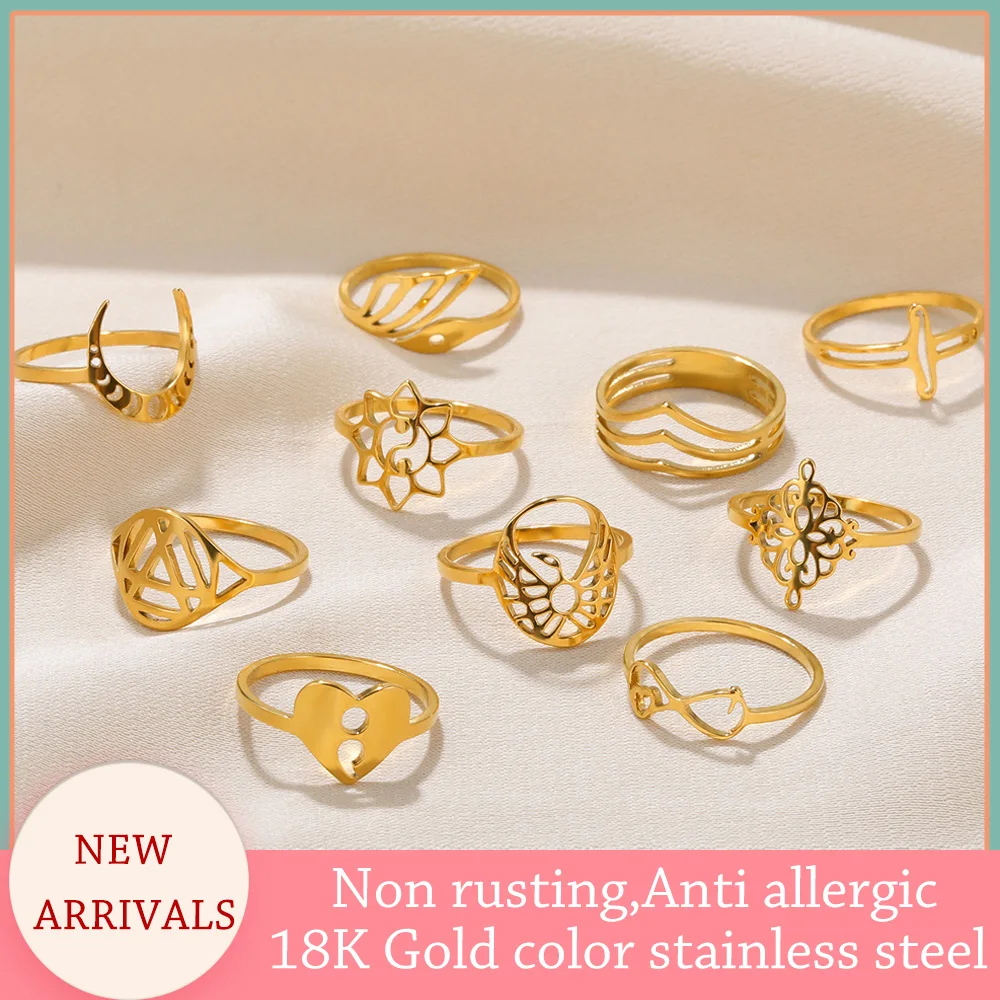 

Hollow Bague Stainless Steel Rings For Women Gold Color Anillos Mujer Moon Anel Love Couple Rings Jewelry Envio Gratis Todo 2023