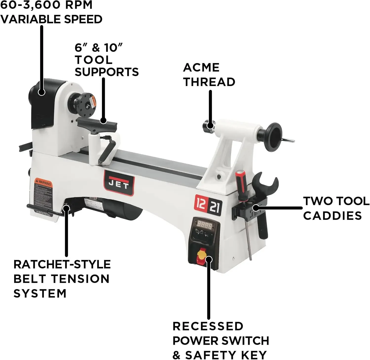 Для токарного станка JET 12 дюймов x 21 дюйм с переменной скоростью 1 HP 115 В 1ph (модель