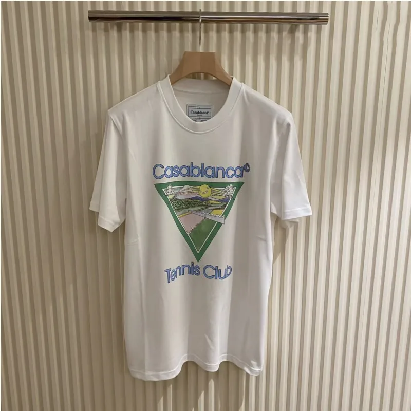 

Stock CASABLANCA T-shirts High Quality 3XL Cotton Tennis Court Printed Letter Logo Short Sleeve Tops Men Women Casa T Shirt