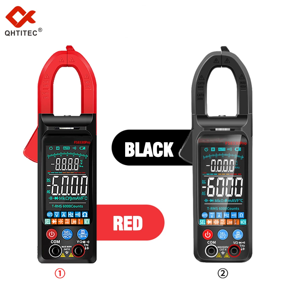 

QHTITEC Digital Clamp DC/AC Current Meter 6000 Counts 400A Amp Multimeter Large Color Screen Voltage Tester Hz NCV Ohm