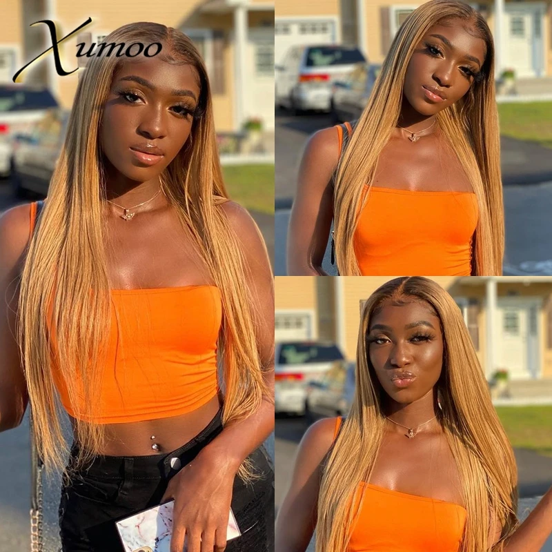 XUMOO Ombre Blonde 13x4 Lace Front Human Hair Wigs Transparent Lace For Women Brazilian Remy Human Hair Gluelss Wigs Baby Hair