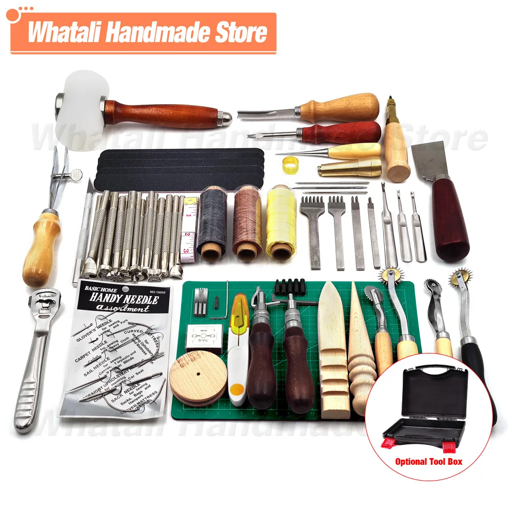 

Leathercraft Tools Kit Hand Sewing Saddle Groover Stitching Punch Carving Work Professional Sets Tool box For DIY Accessories