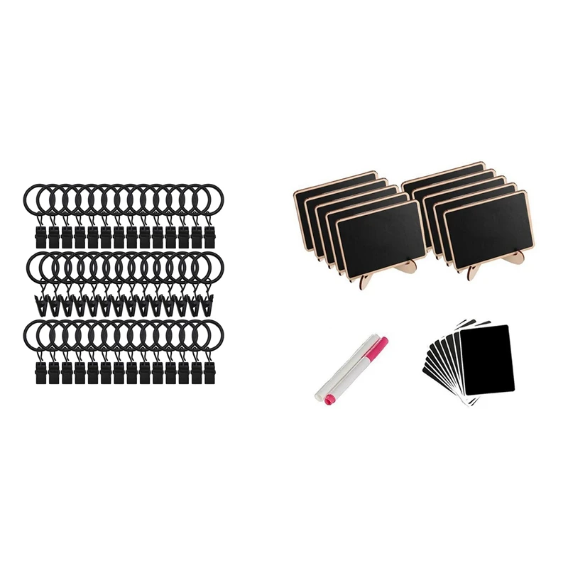 

42 Pack Curtain Ring, With Clips, Decorative Curtains Black With 10 Pack Mini Chalkboard Label Signs