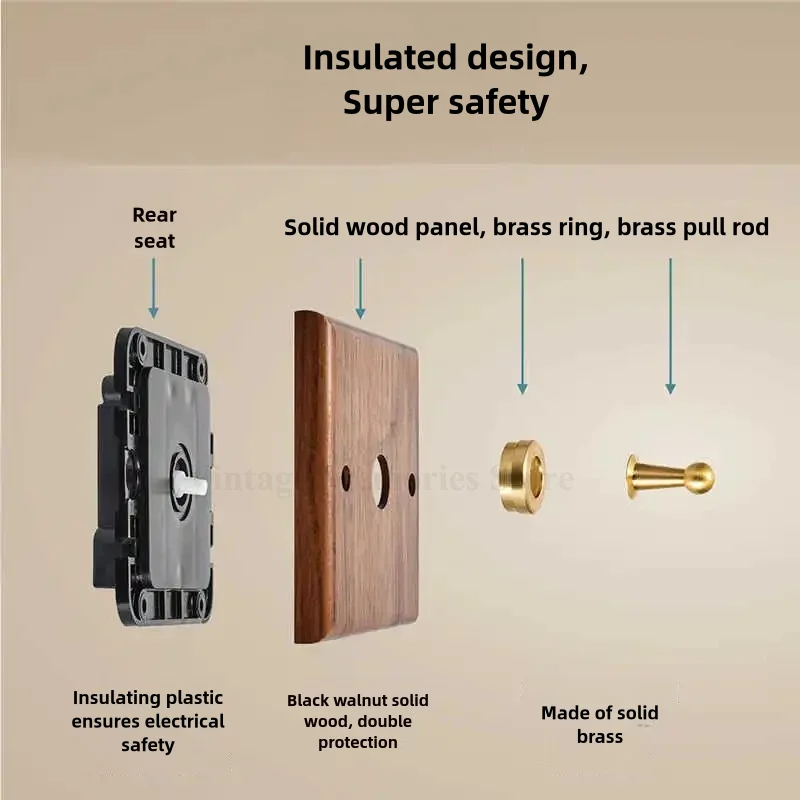 Настенный переключатель европейского стандарта из массива дерева ореха и