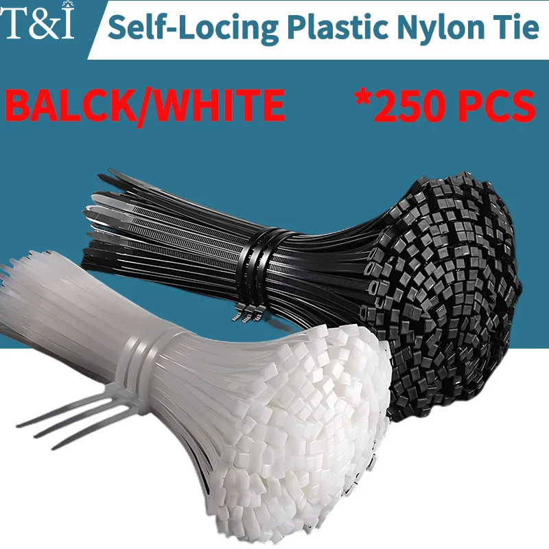 

250 PCS Self-locking Nylon Tie White Plastic Strong Snap High Temperature Resistant and Lengthening TwineTie Wire Tie