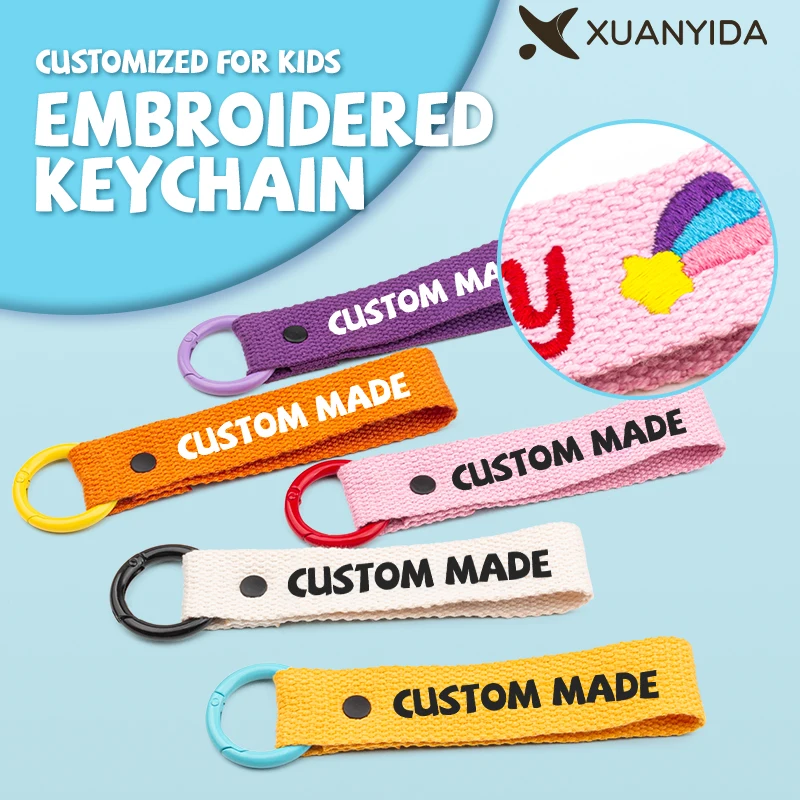 

New arrival Customized kindergarten baby name keychain children's embroidery name patch to cloth school bag key ring baby gift