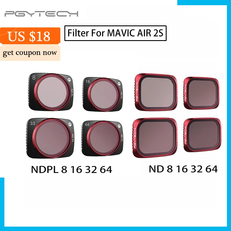 

Набор светофильтров PGYTECH для DJI Mavic Air 2S ND8 16 32 64PL NDPL ND PL ND64, 4 шт.