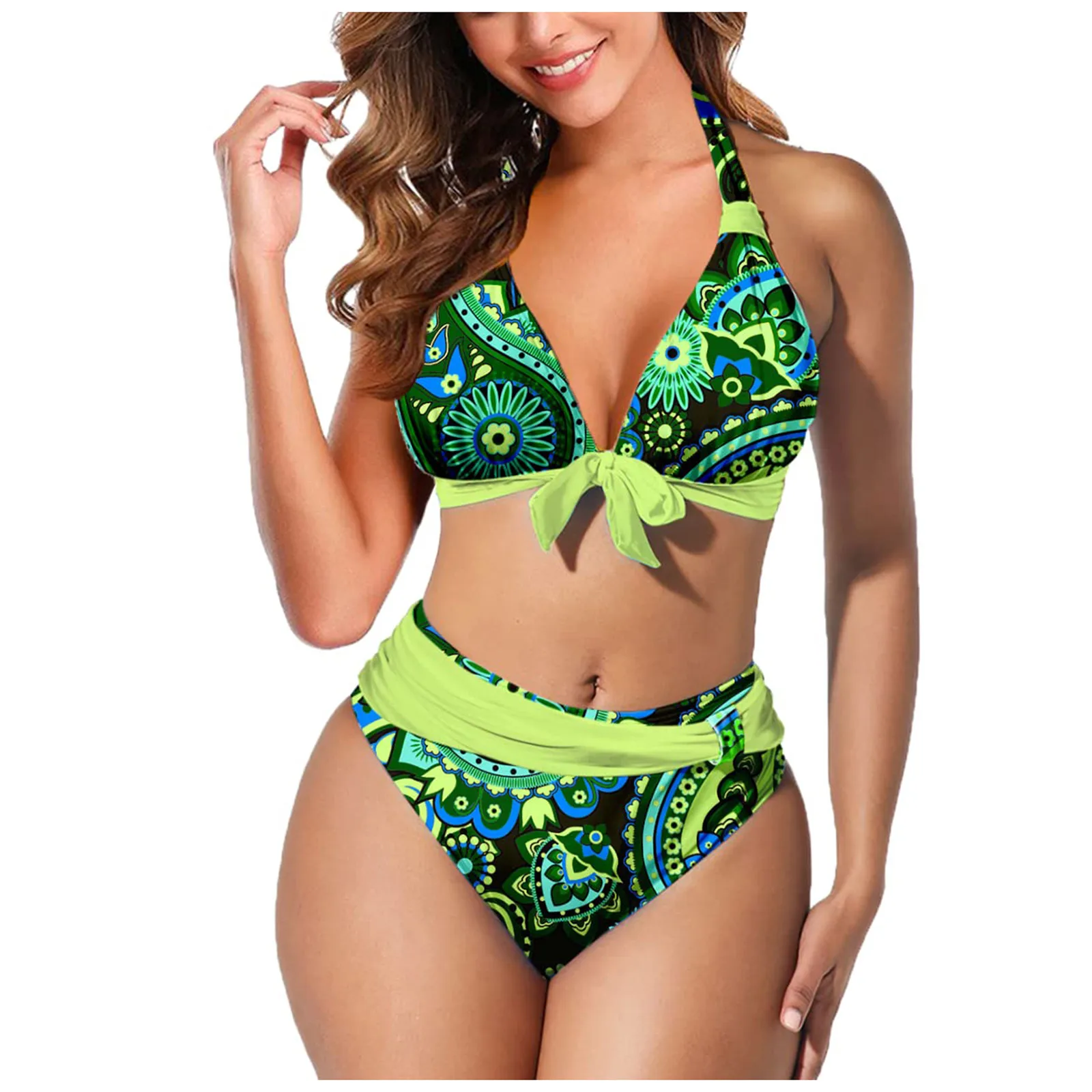 

Women's Fashion Split High Waist Printed Bikini With Bra Pads And No Steel Bra Swimsuit ropa de baño mujeres 2023 alta calidad