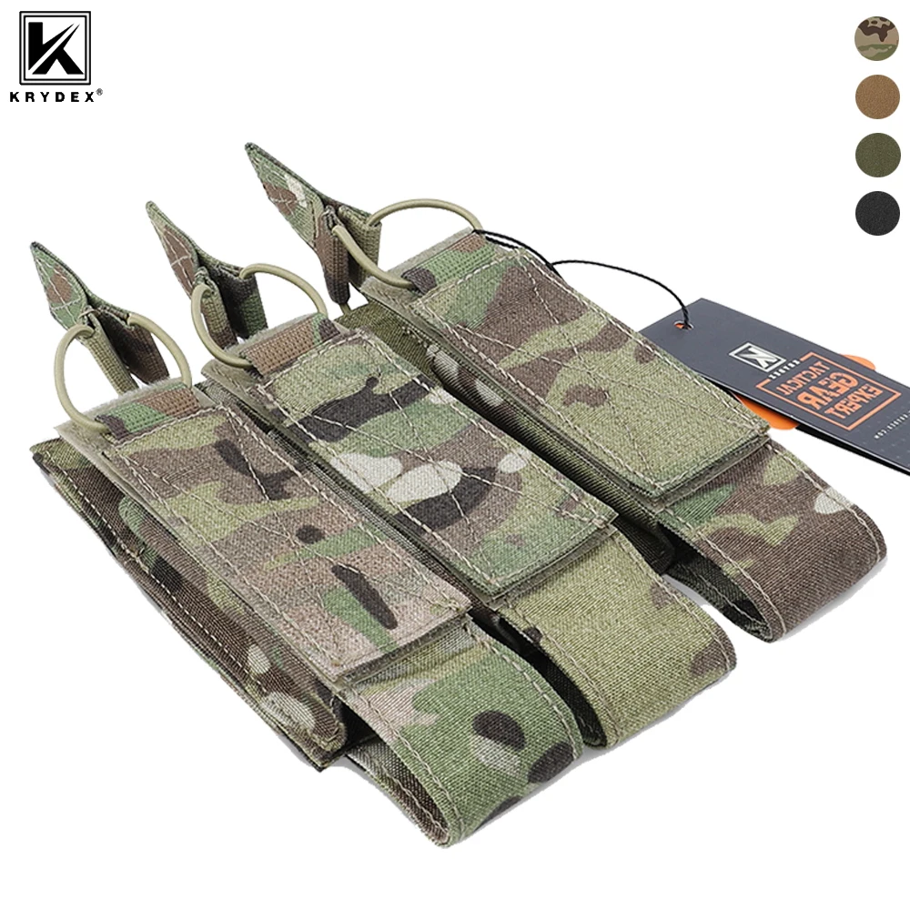 Фото Тактический модульный подсумок KRYDEX Triple Mag Pouch для магазинов MP5, MP7, KRISS, MOLLE, открытый, для SMG, для страйкбола, охоты, жилетов и снаряжения №1