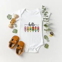 0 to12 months newborn baby clothes summer glasses collection ice cream print bodysuit unisex white breathable bodysuit crew neck