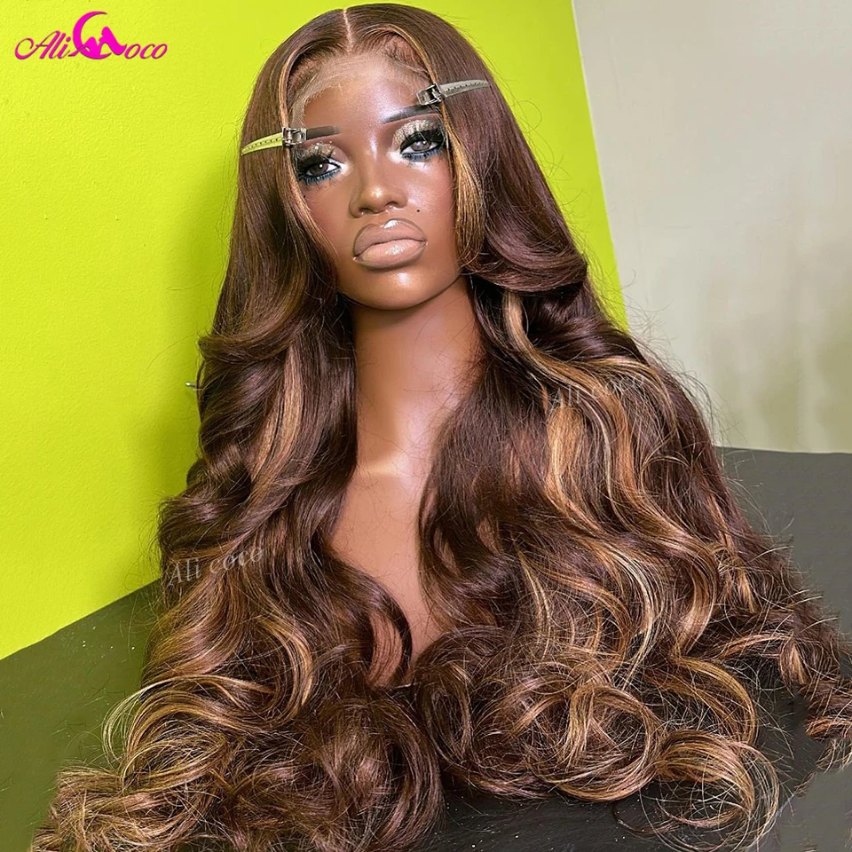 32 Inch Brown Blonde Body Wave Human Hair Wig 13x6 Lace Frontal Wig Highlights Wig 5x5 Closure Wig For Black Women Glueless Wig