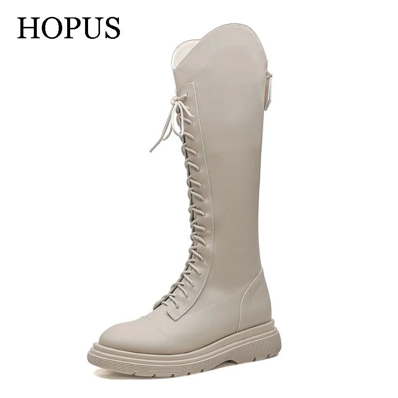 

Женские ботинки HOPUS, новинка 2022, зимние мягкие удобные длинные ботинки на шнуровке, модная женская обувь, женские ботинки, белые