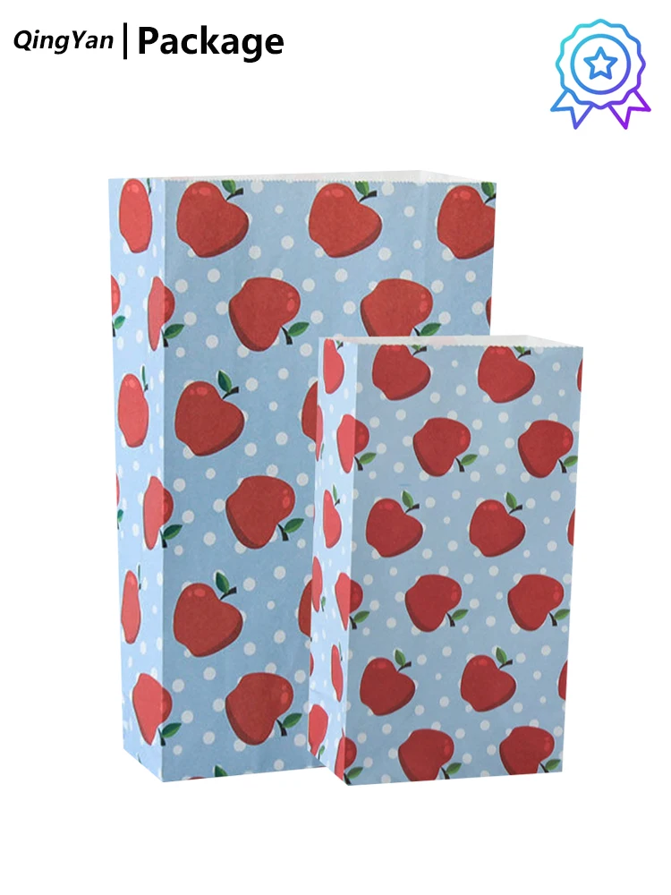

10pcs 9x4.72x2.95 Inch Blue Cartoon Apple Pattern Kraft Paper Gift Bags Wedding Gifts for Guests Gift Box Packaging Bags