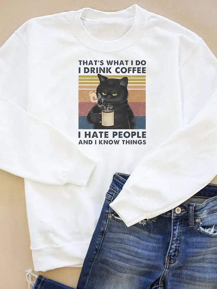 

Cartoon Letter Coffee Style Clothing Clothes Autumn Spring Print Fashion Women Casual Graphic Sweatshirts Wear Pullovers
