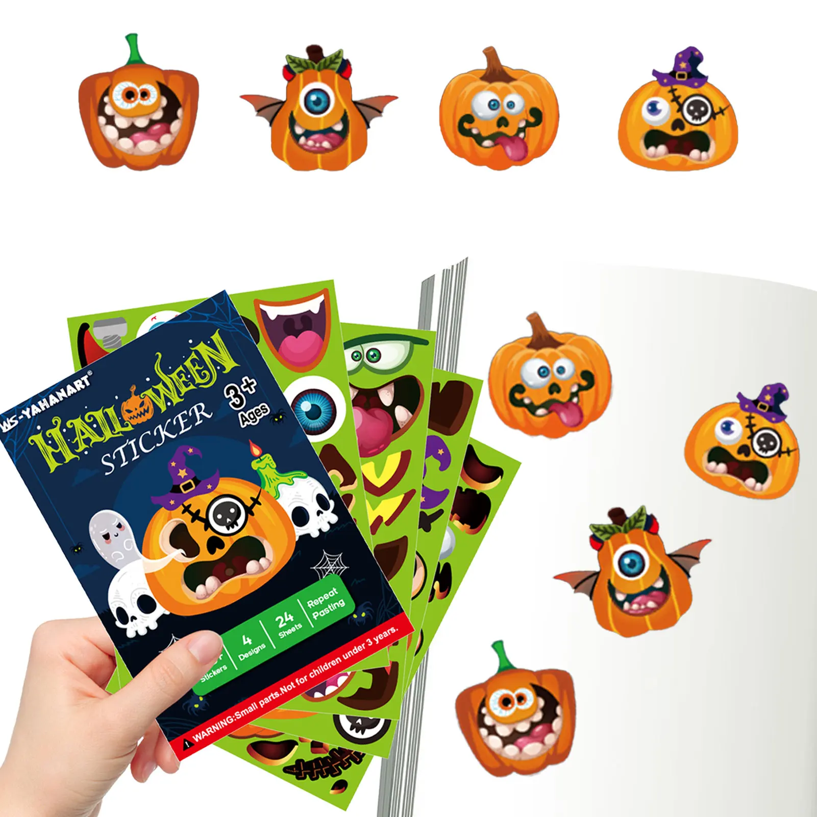 

24 шт. наклейки на Хэллоуин с тыквой фонариком, 24 шт., наклейки на лицо, наклейки на Хэллоуин