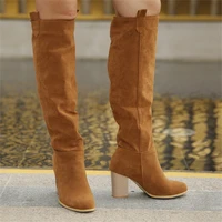 women boots winter high heel 2022 designer luxury women shoes plus size fashion faux suede western ladie knee high boots