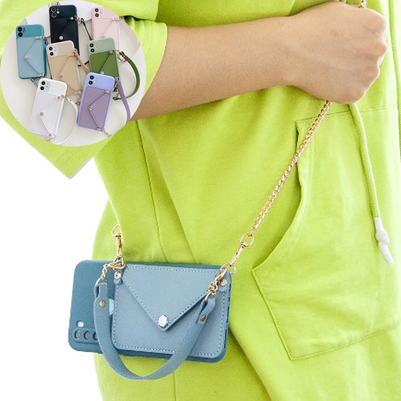 

Phone Case with Card Holder Lanyard for OnePlus 9 Pro 8T 7T Pro 6 7 8 9 Mobile Covers with Chain Crossbody Wrist Strap Fundas
