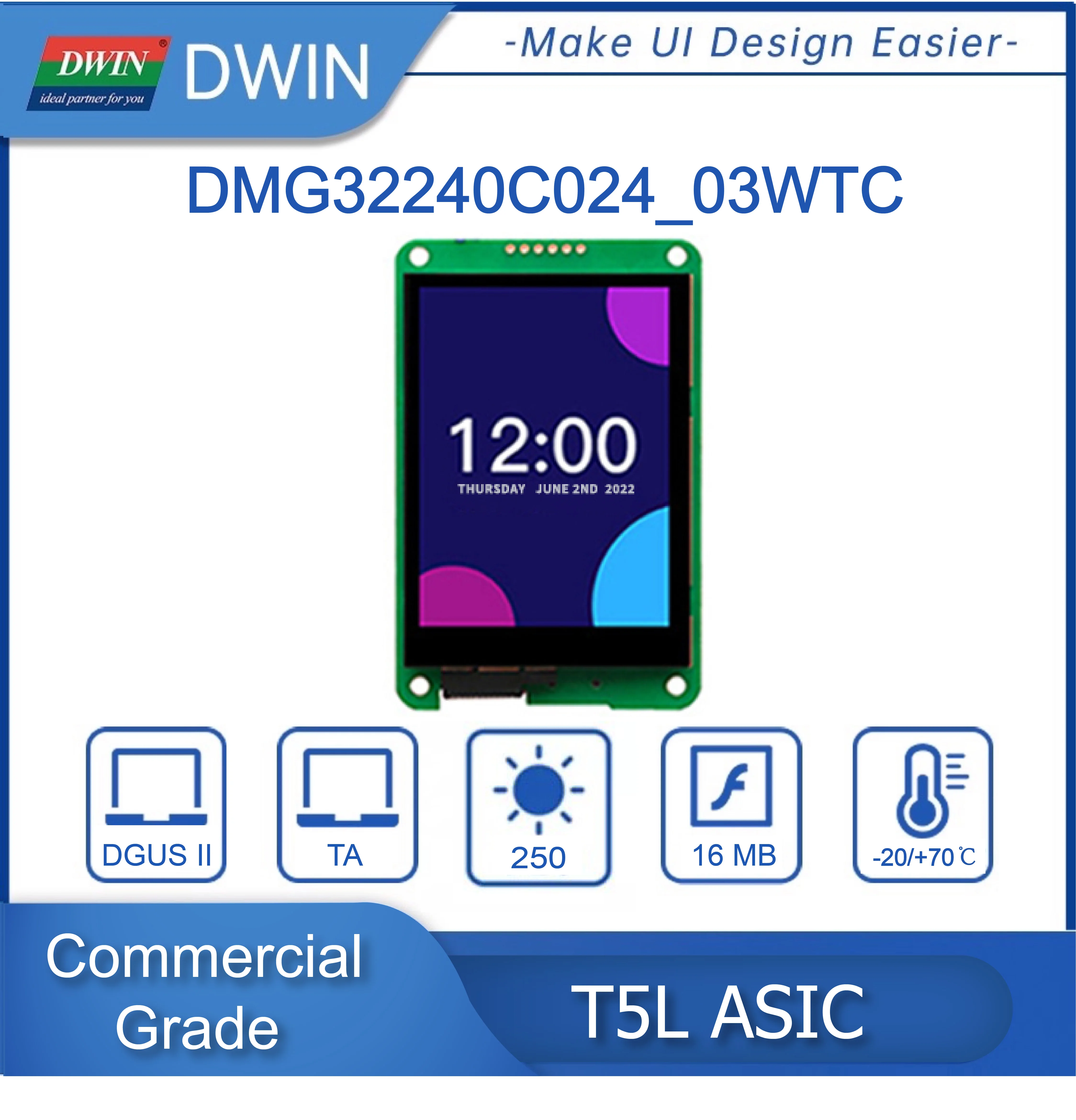 DWIN 2.4 Inch 320*240 Resolution HMI Touch Screen Commercial Grade UART TN-TFT-LCD Smart Display Module For Arduino STM32 PLC