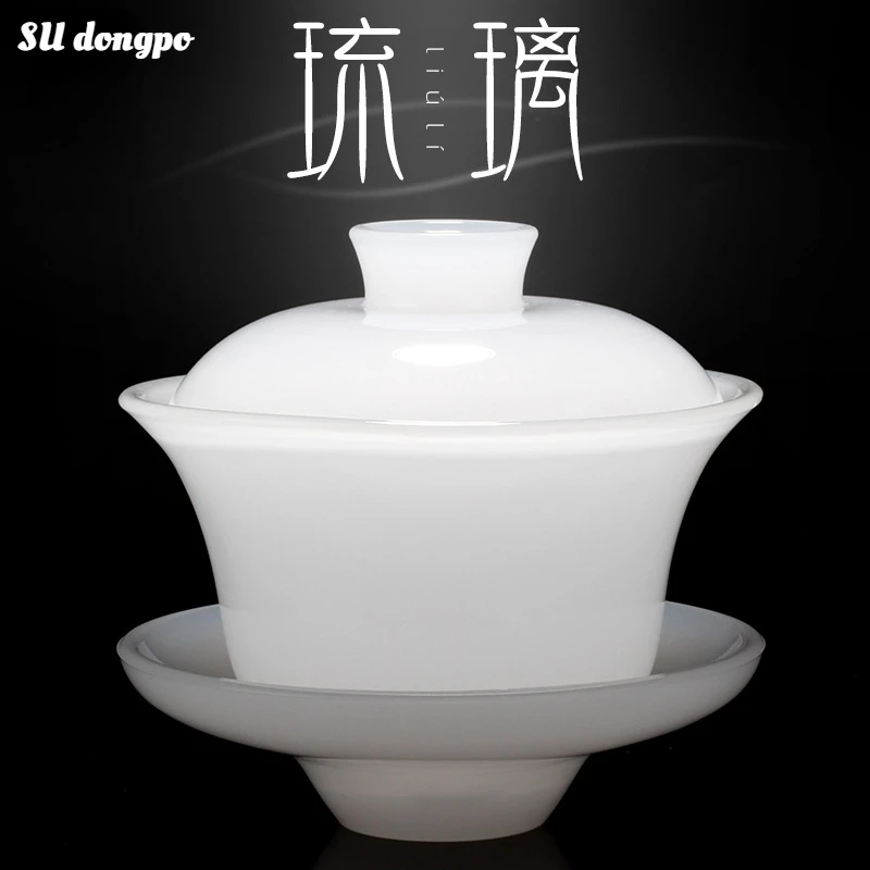 

White Porcelain Gaiwan Covered Bowl Handmade White Jade Porcelain Tea Tureen Tea Bowl Sancai Bowl Ceramic Kung Fu Tea Set