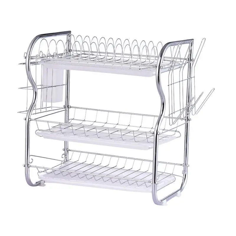 

Dish Drying Rack Kitchen Drying Rack 3-Layers With Drying Tray Dish Draining Rack With Utensil Storage For Kitchen Countertop