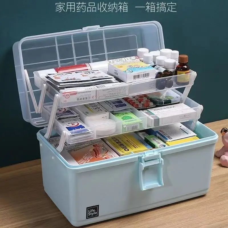 

Organizer Kit Medicine Portable With Emergency Box Large Cases Chest Family Aid Pill First Storage Handle Capacity Container