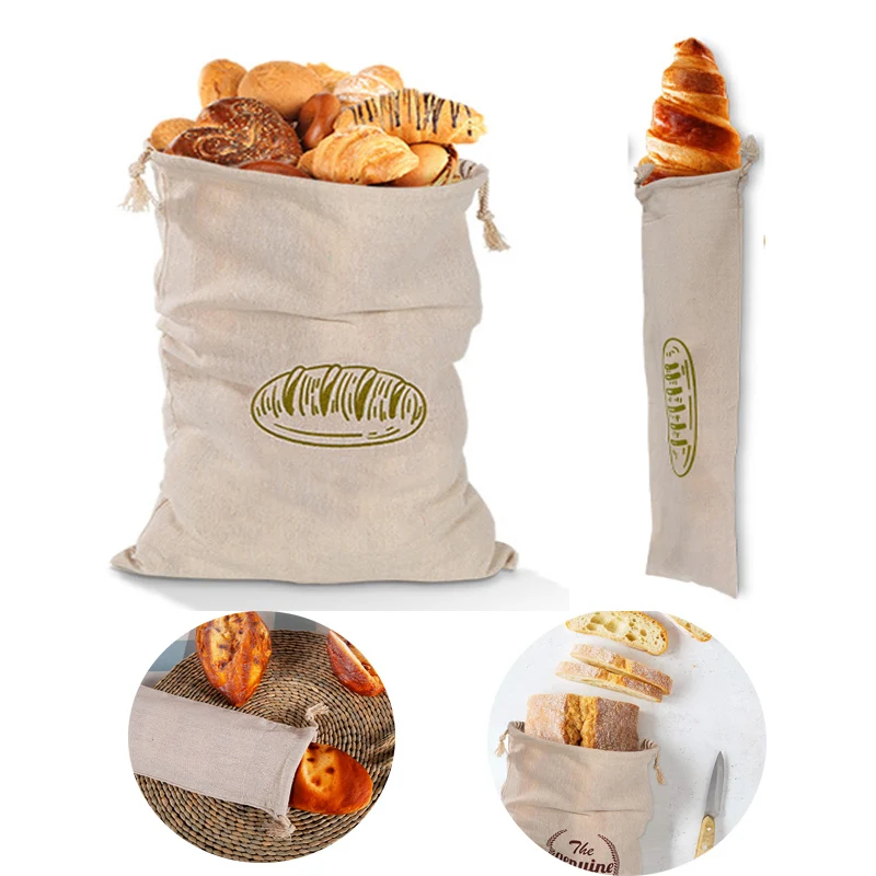 

Linen Bread Bags Reusable Bread Storage Bag Drawstring Bag for Loaf Baguette Homemade Bread Fresh Keeping Bag Kitchen Organizer