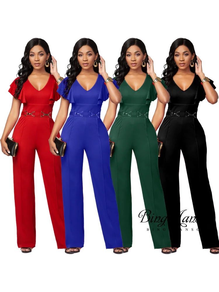 

Женский Длинный комбинезон с V-образным вырезом и коротким рукавом