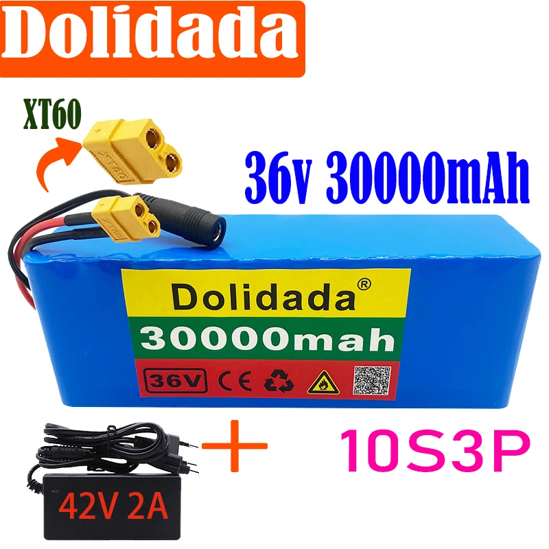 

Новый аккумулятор высокой мощности 10S3P 36 в 30 Ач XT60 500 Вт 42 В 30000 мАч для электрического велосипеда скутера BMS с зарядным устройством