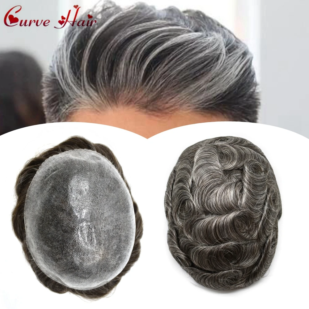 PU Toupee for Men 0.10mm Thin Skin Poly Hair Prosthesis Pieces Human Hair System Durable Injected PU Mens Wig Hair Replacement