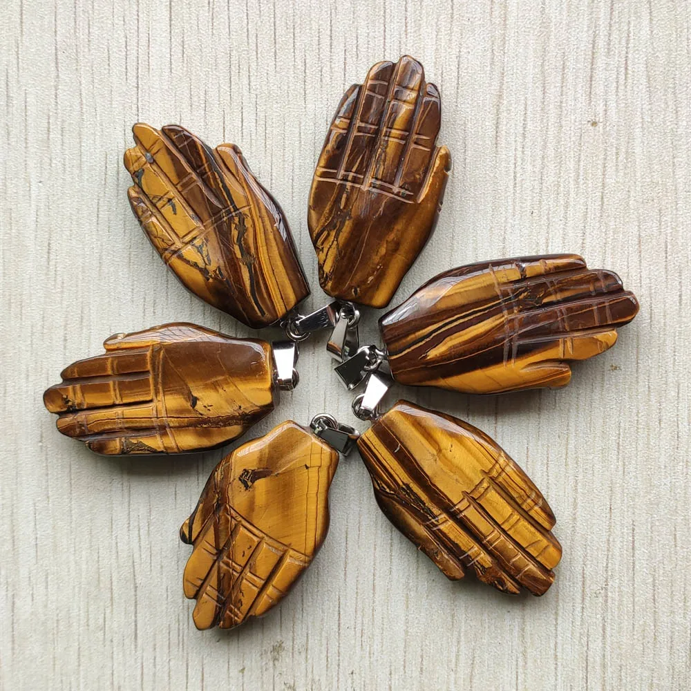 

New Natural Tiger Eye Stone Fashion good quality hand palm Charms pendants for necklace jewelry making 6pcs/lot Wholesale