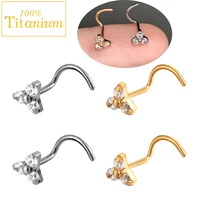 1pcs g23 titanium nose piercing hooks 20g twist curved bar triangle zircon nose studs screw rings fashion body jewelry for women