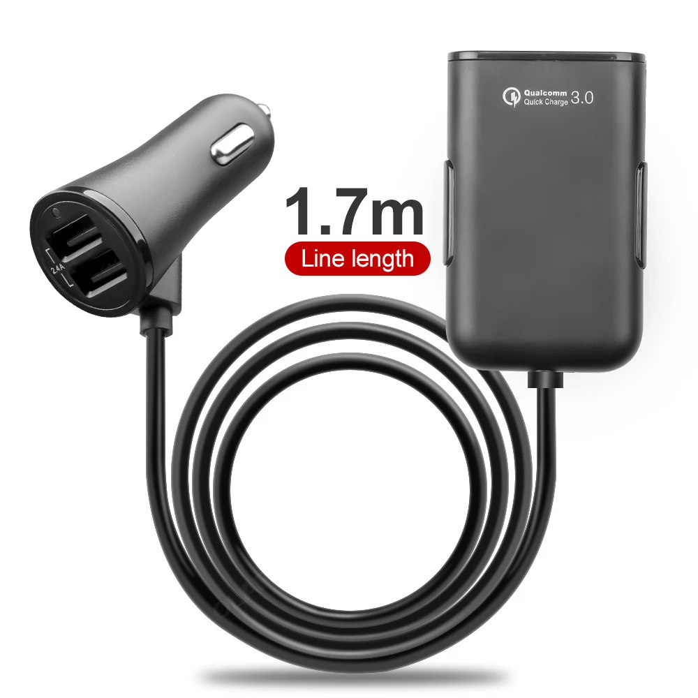 

QC3.0 4 порта автомобильное зарядное устройство USB быстрая зарядка прикуриватель адаптер питания для iPhone Huawei с удлинителем 1,7 м USB кабель-концентратор