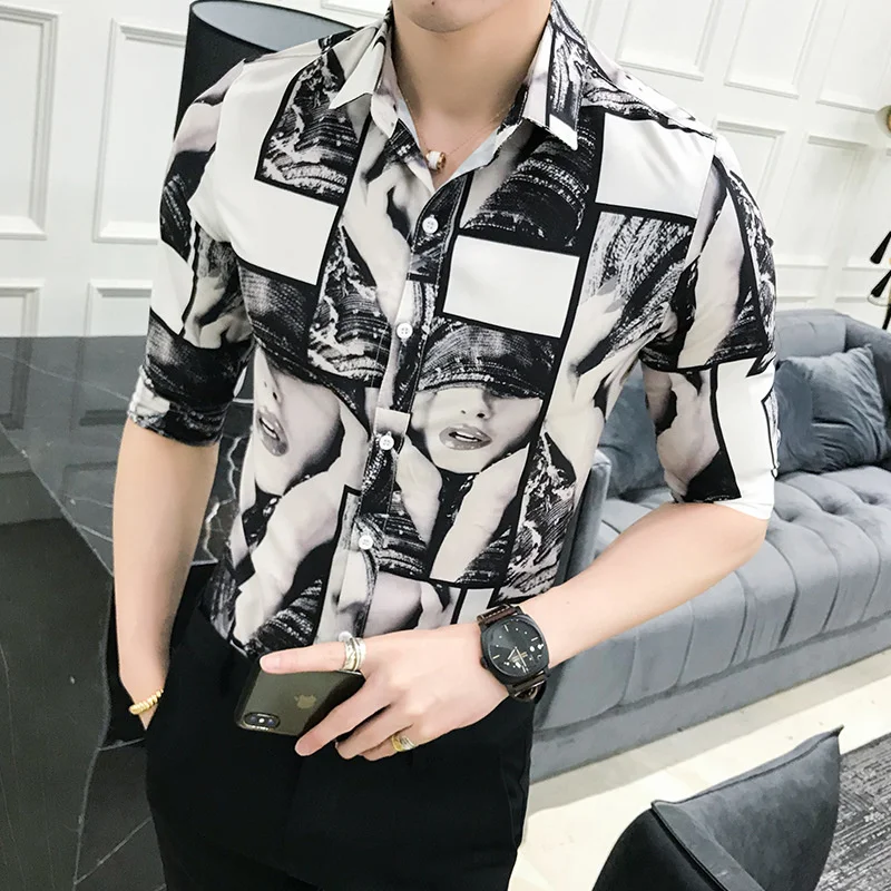 

Graffiti Printed Shirt Men Summer Long Sleeve Cotton Lapel Breathable Mens Hawaiian Shirts Streetwear Casual Clothing